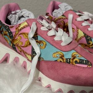 Versace-design Women's Pink and Blue Baroque Sneakers